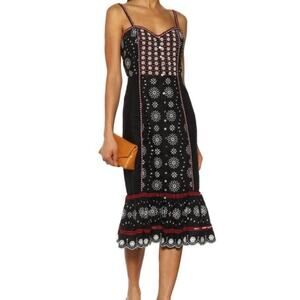 VERONICA BEARD NWOT Giuliana Black Beaded Embroidered Linen Floral Midi Dress